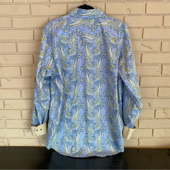 Panhandle Select Blue Paisley Contrast Cuff Pearl Snap Business shirt mens Sz XL - Picture 6 of 8